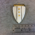 2.5" White/Ivory Arrow Shaped Natural Ox Bone Pendant with Gold Plated Triple Dot/Line Inlay - Measuring 45mm x 68mm, Approx. (TR25WHRADI)