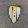2.5" White/Ivory Arrow Shaped Natural Ox Bone Pendant with Gold Plated Triple Dot/Line Inlay - Measuring 45mm x 68mm, Approx. (TR25WHRADI)