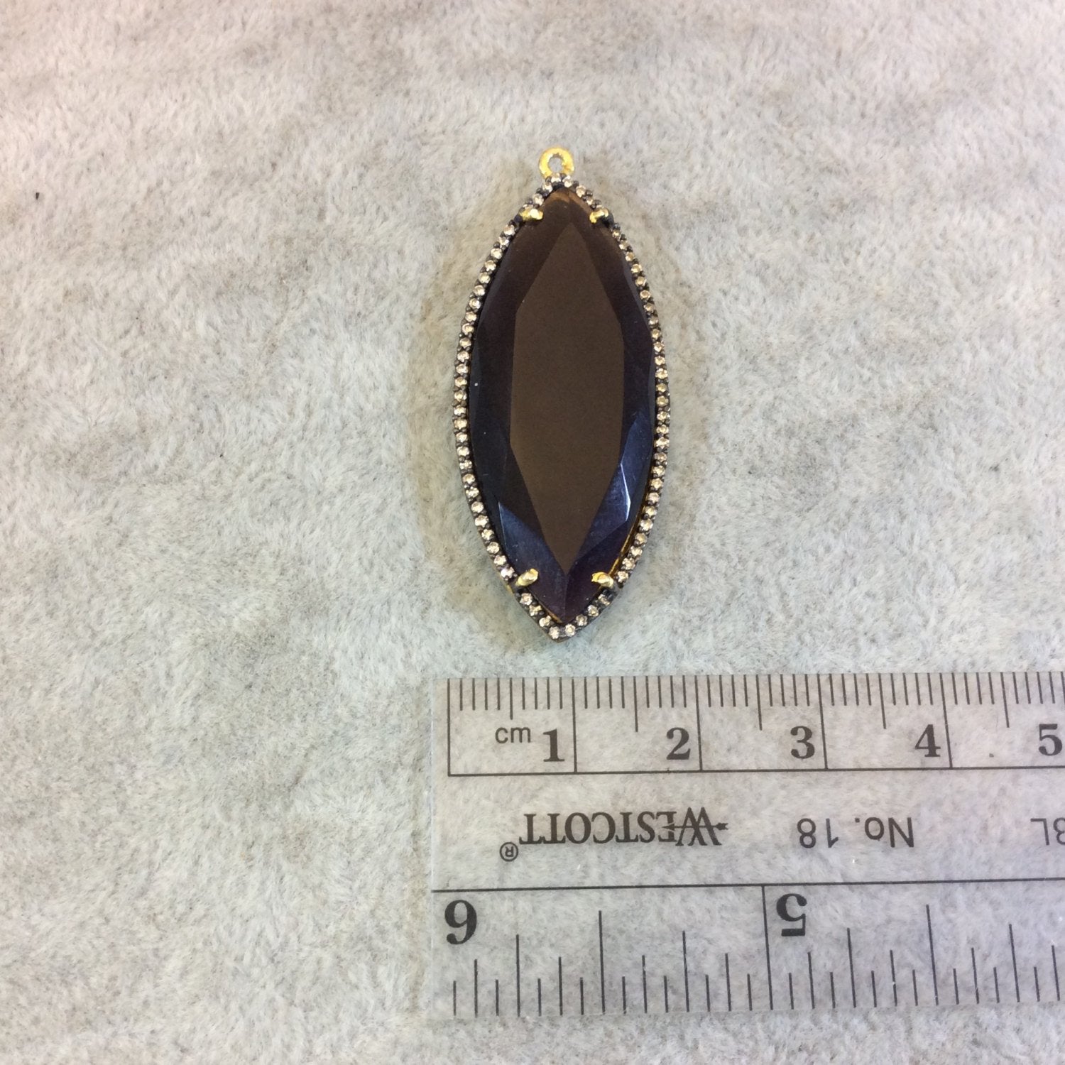 Gold Finish Faceted CZ Rimmed Purple Amethyst Quartz Marquis Shaped Bezel Connector Component - Measures 17 x 42mm - Sold Individually