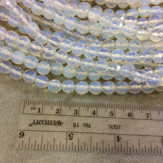 8mm Faceted Round Translucent Opalite Beads - 14" Strand (Approximately 48 Beads) - Natural Semi-Precious Gemstone - Sold by the Strand