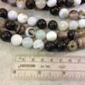12mm Smooth Round/Ball Shaped Black/Cream Banded Agate Beads - 16" Strand (Approx. 34 Beads per Strand) - Natural Semi-Precious Gemstone