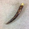 SALE - 5" Long Dot/Spotted Brown Ox Bone Tusk/Claw Shaped Pendant with Floral Patterned Gold Cap - Measuring 18mm x 130mm