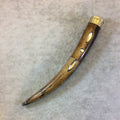 SALE 5" Long Metal Bevel Inlay Brown Ox Bone Tusk/Claw Shaped Pendant with Floral Patterned Gold Cap - Measuring 18mm x 130mm -