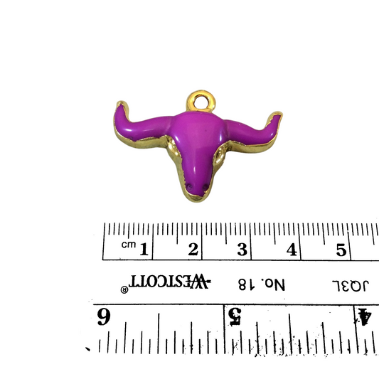 1.5" Gold Plated Magenta Acrylic Steer Skull Pendant - Measuring 36mm x 25mm Approx. - Available in 10 Colors, See Related Items Link