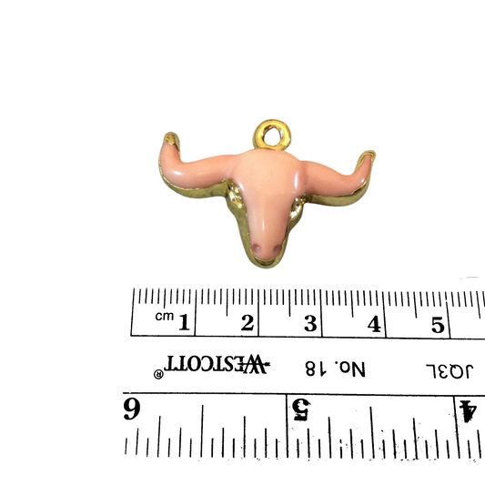 1.5" Gold Plated Peach Acrylic Steer Skull Pendant - Measuring 36mm x 25mm Approx. - Available in 10 Colors, See Related Items Link