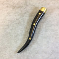 SALE - 5" Black Wavy Round Tusk/Claw Shaped Natural Horn Pendant with Gold Line/Dot Inlay and Floral Cap - Measuring 18 x 125mm
