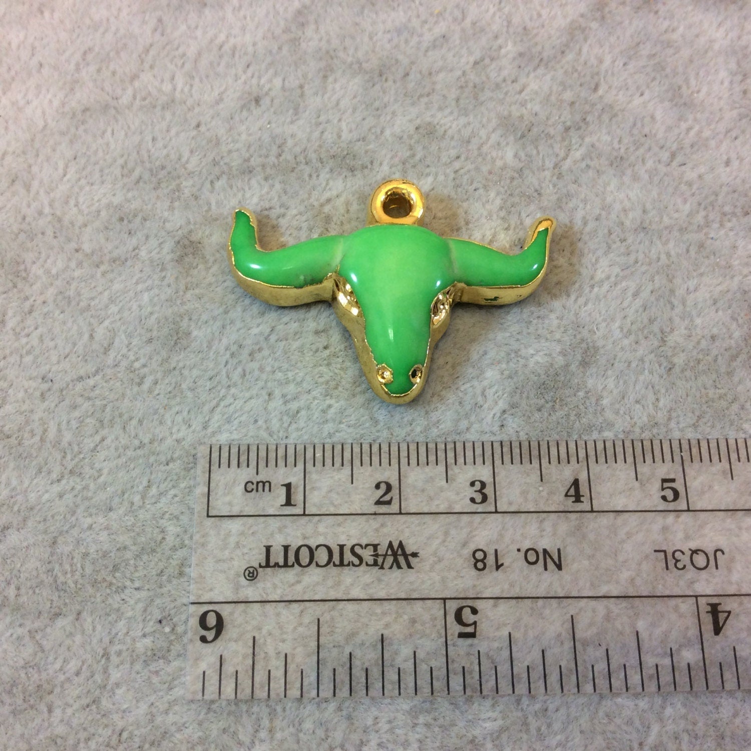 1.5" Gold Plated Lime Green Acrylic Steer Skull Pendant - Measuring 36mm x 25mm Approx. - Available in 10 Colors, See Related Items Link
