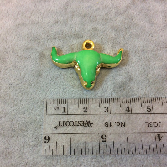 1.5" Gold Plated Lime Green Acrylic Steer Skull Pendant - Measuring 36mm x 25mm Approx. - Available in 10 Colors, See Related Items Link