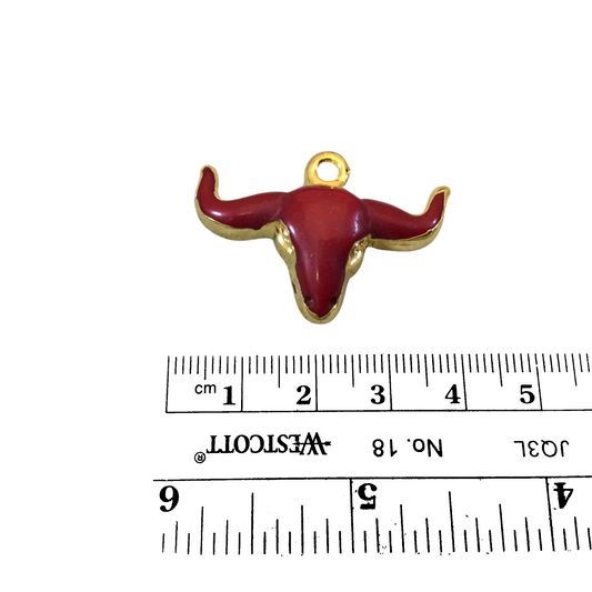 1.5" Gold Plated Red Acrylic Steer Skull Pendant - Measuring 36mm x 25mm Approx. - Available in 10 Colors, See Related Items Link