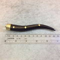 SALE - 5" Black Wavy Round Tusk/Claw Shaped Natural Horn Pendant with Gold Line/Dot Inlay and Floral Cap - Measuring 18 x 125mm