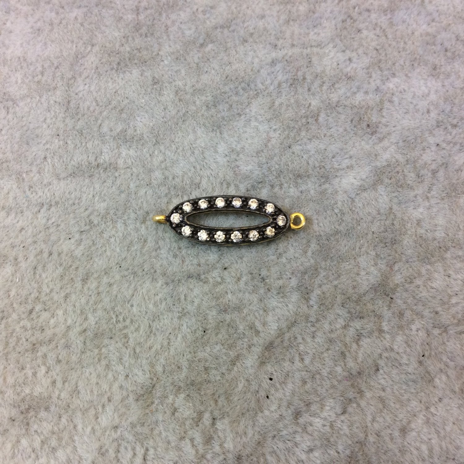 Gold Finish Oval Shaped CZ Cubic Zirconia Inlaid Plated Copper Connector Component - Measuring 6mm x 16mm  - Sold Individually