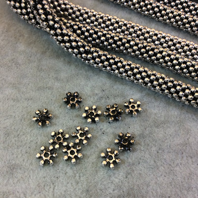 8mm Silver Finish Flat Floral/Flower Shaped Plated Base Metal Spacer Beads - 12.25" Strand (Approximately 144 Beads) - Sold by the Strand