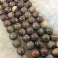 12mm Smooth Round/Ball Shaped Green/Brown Mushroom Jasper Beads - 16.25" Strand (Approximately 34 Beads) - Natural Semi-Precious Gemstone
