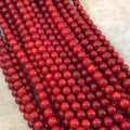 6mm Smooth Dyed Red Sea Bamboo Coral Round/Ball Shaped Beads - 15.5" Strand (Approximately 58 Beads) - Natural Semi-Precious Gemstone