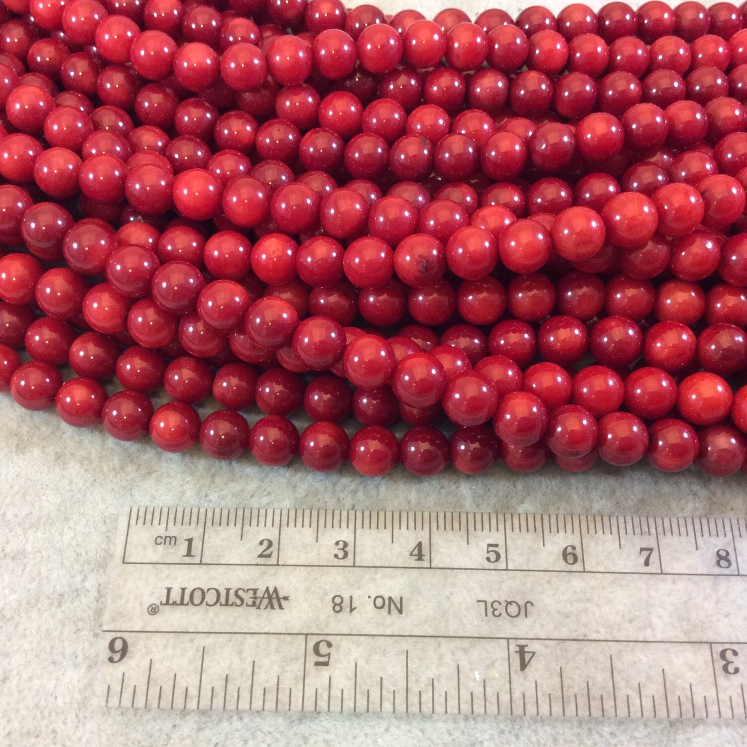 6mm Smooth Dyed Red Sea Bamboo Coral Round/Ball Shaped Beads - 15.5" Strand (Approximately 58 Beads) - Natural Semi-Precious Gemstone