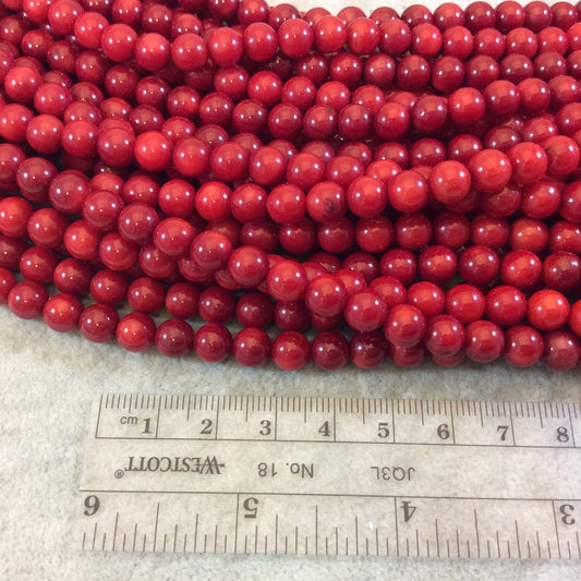 6mm Smooth Dyed Red Sea Bamboo Coral Round/Ball Shaped Beads - 15.5" Strand (Approximately 58 Beads) - Natural Semi-Precious Gemstone