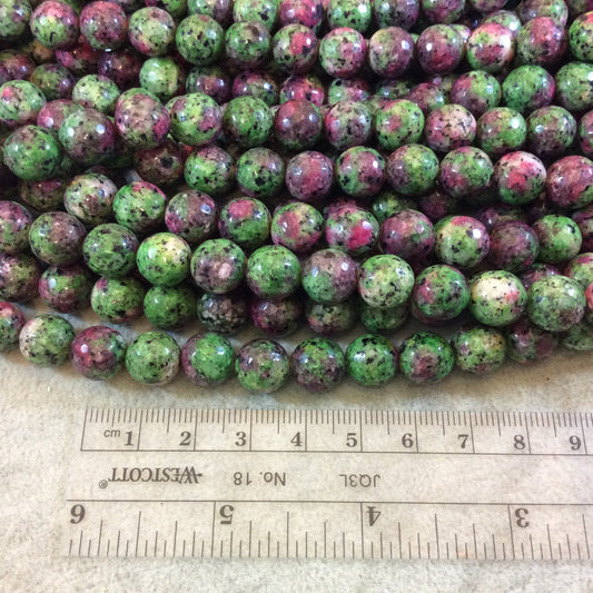 10mm Faceted Round/Ball Shaped Red/Green Ruby Zoisite Beads - 15" Strand (Approximately 38 Beads) - Natural Semi-Precious Gemstone