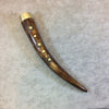 SALE - 6" Long Spot Bevel Inlay Brown Ox Bone Tusk/Claw Shaped Pendant with Floral Patterned Gold Cap - Measuring 20mm x 145mm