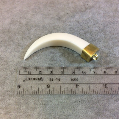 SALE - 3" Long Curved Tusk/Claw Shaped Ivory/White Acrylic Pendant with Gold Finish Cap - Measuring 18mm x 73mm, Approximately
