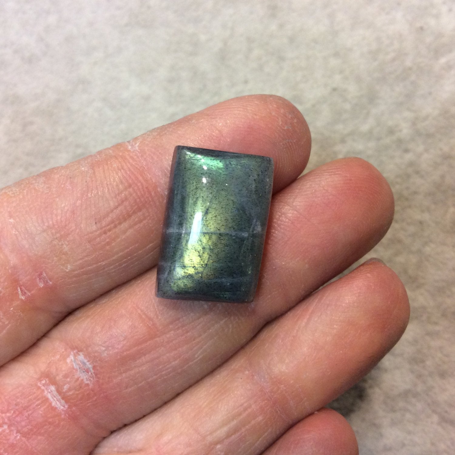 AAA Rectangle Shaped Iridescent Blue/Green Labradorite Flat Back Cabochon - Measuring 13mm x 20mm, 7mm Dome Height - Natural Gemstone Cab