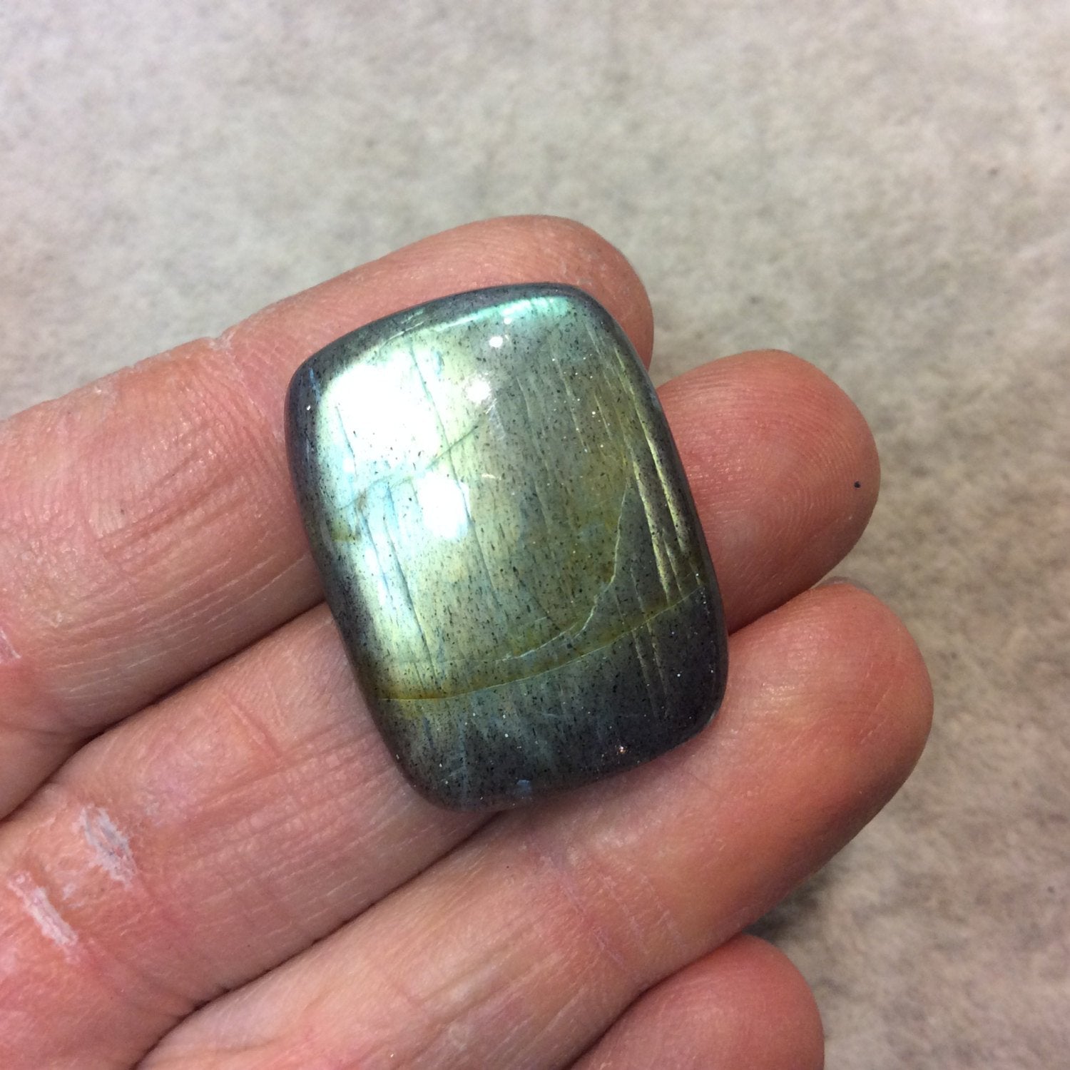 AAA Rectangle Shaped Iridescent Green/Blue Labradorite Flat Back Cabochon - Measuring 21mm x 29mm, 8mm Dome Height - Natural Gemstone Cab