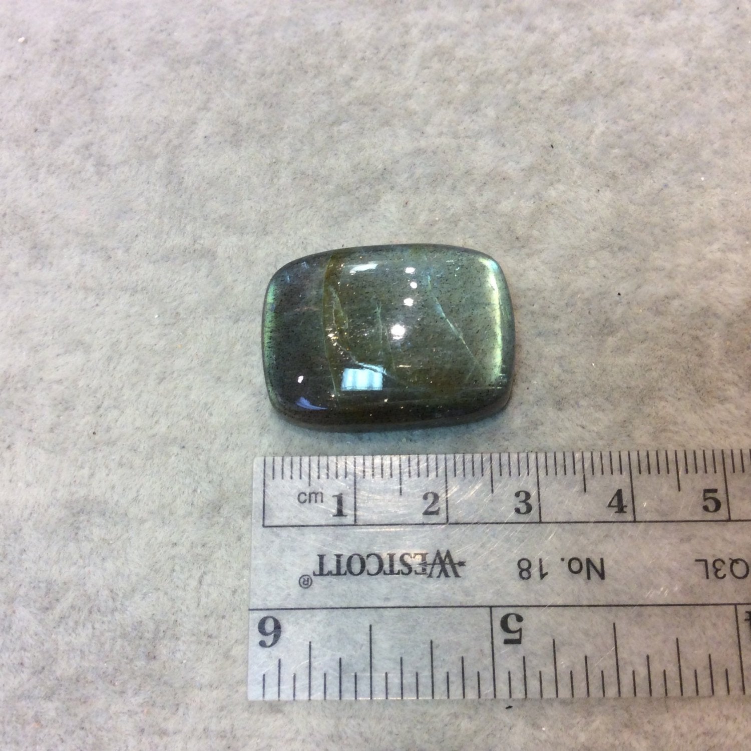 AAA Rectangle Shaped Iridescent Green/Blue Labradorite Flat Back Cabochon - Measuring 21mm x 29mm, 8mm Dome Height - Natural Gemstone Cab