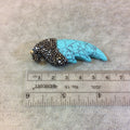 Rhinestone Encrusted Carved Wing/Feather Shaped Turquoise Howlite Pendant - Measuring 23mm x 58mm, Approx. - Sold Individually