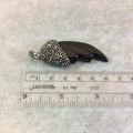 Rhinestone Encrusted Carved Wing/Feather Shaped Black Onyx Pendant - Measuring 23mm x 58mm, Approx. - Sold Individually