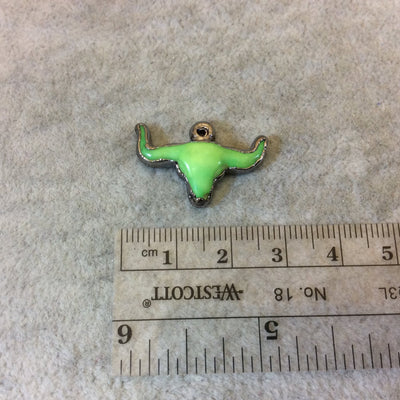 1&quot; Gunmetal Plate Lime Green Acrylic Steer Skull Pendant - Measuring 26mm x 18mm Approx. - Available in Other Colors, See Related Items Link