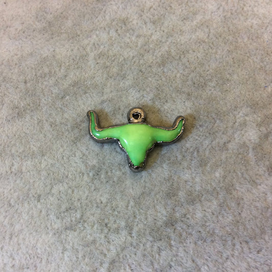 1&quot; Gunmetal Plate Lime Green Acrylic Steer Skull Pendant - Measuring 26mm x 18mm Approx. - Available in Other Colors, See Related Items Link