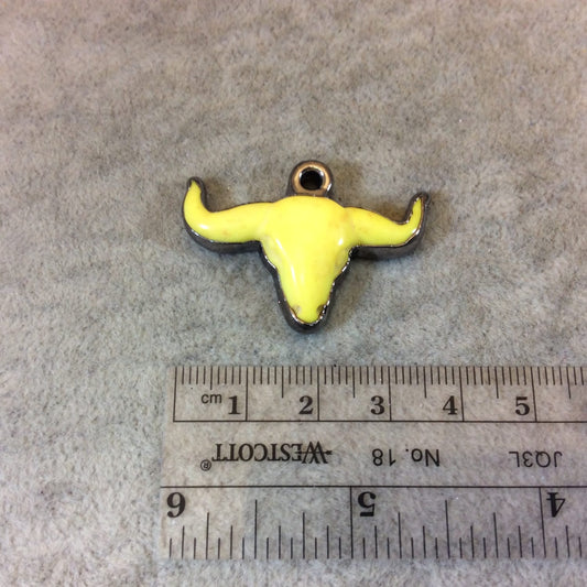 1.5" Gunmetal Plated Yellow Acrylic Steer Skull Pendant - Measuring 36mm x 25mm Approx. - Available in Other Colors, See Related Items Link