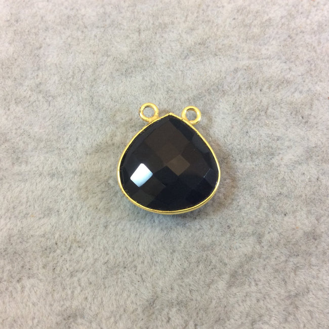 Gold Plated Faceted Hydro (Lab Created) Jet Black Onyx Heart/Teardrop Shaped Bezel Pendant - Measuring 18mm x 18mm - Sold Individually