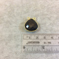 Gold Plated Faceted Hydro (Lab Created) Jet Black Onyx Heart/Teardrop Shaped Bezel Pendant - Measuring 18mm x 18mm - Sold Individually