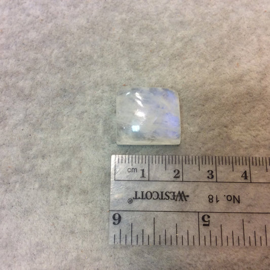 AAA Rectangle Shaped Rainbow Moonstone Flat Back Cabochon with Blue Flash - Measuring 17mm x 19mm, 7mm Dome Height - Natural Gemstone Cab
