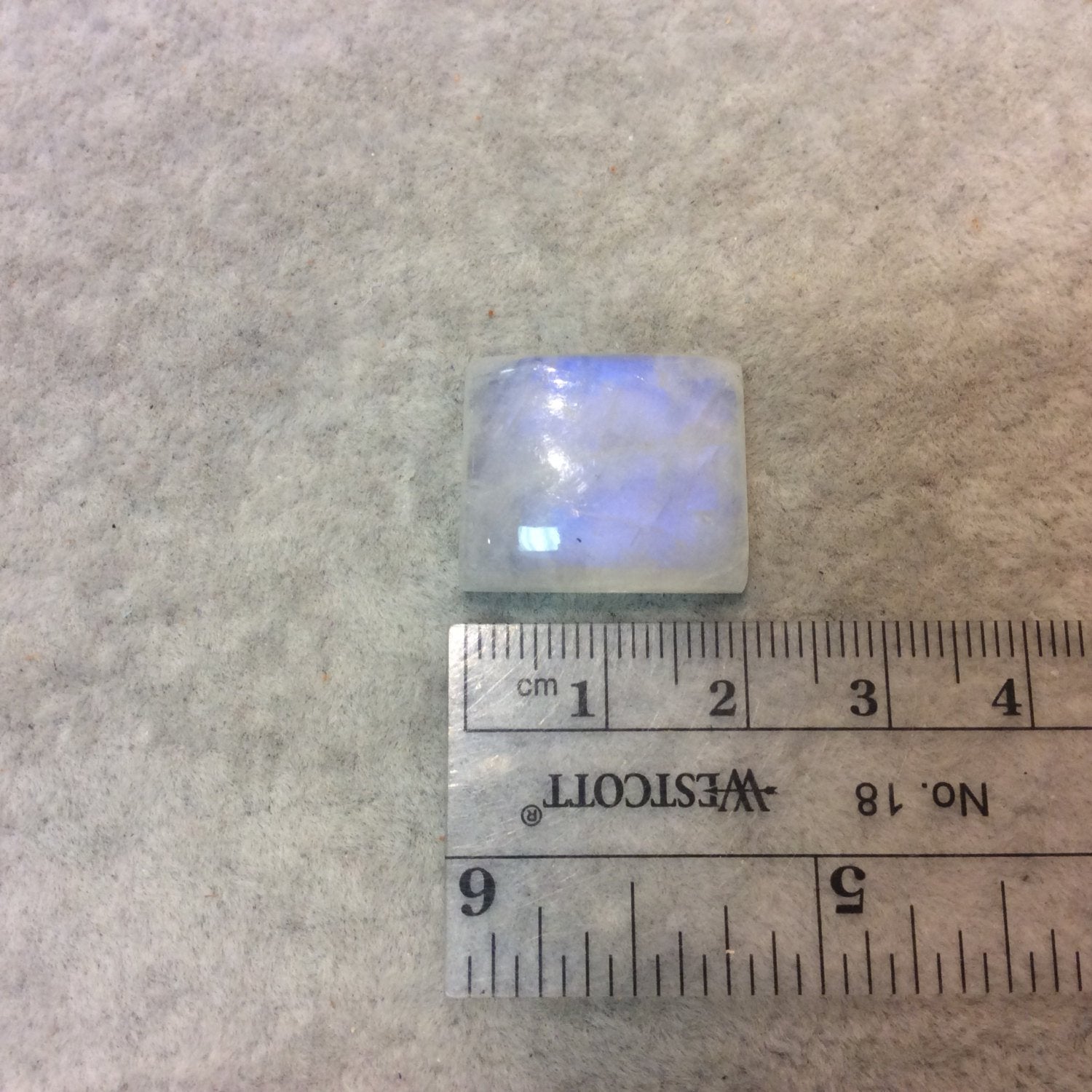AAA Rectangle Shaped Rainbow Moonstone Flat Back Cabochon with Blue Flash - Measuring 17mm x 20mm, 7mm Dome Height - Natural Gemstone Cab