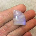 AAA Freeform Sail Shape Rainbow Moonstone Flat Back Cabochon with Blue Flash - Measuring 19mm x 22mm, 7mm Dome Height - Natural Gemstone Cab