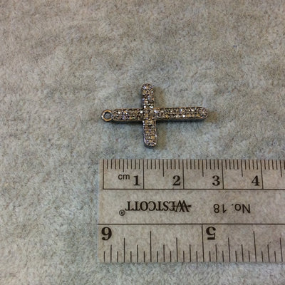 Genuine Pave Diamond Encrusted Gunmetal Plated Sterling Silver Cross Pendant - Style #13 - Measuring 17mm x 25mm, Approx. - 0.35 Carats