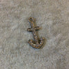 Genuine Pave Diamond Encrusted Gunmetal Plated Sterling Silver Anchor Pendant - Style #63 - Measuring 12mm x 21mm, Approx. - 0.17 Carats