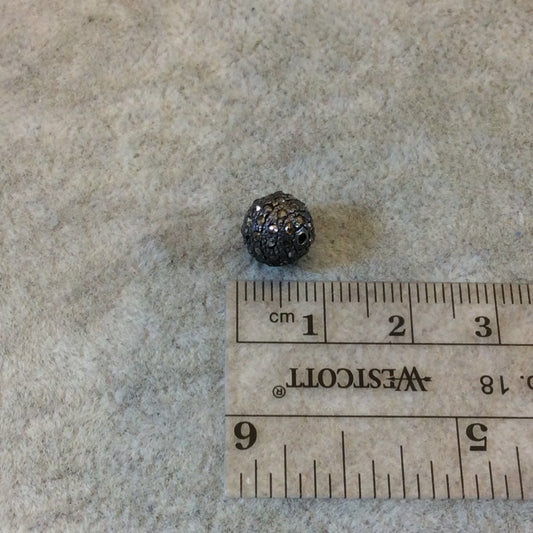 8mm Genuine Pave Diamond Encrusted Gunmetal Plated Sterling Silver Round/Ball Shaped Bead - Style #80 - 0.49 Carats - Sold Individually
