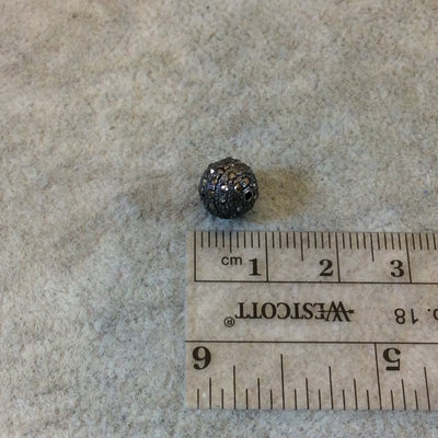 8mm Genuine Pave Diamond Encrusted Gunmetal Plated Sterling Silver Round/Ball Shaped Bead - Style #80 - 0.49 Carats - Sold Individually