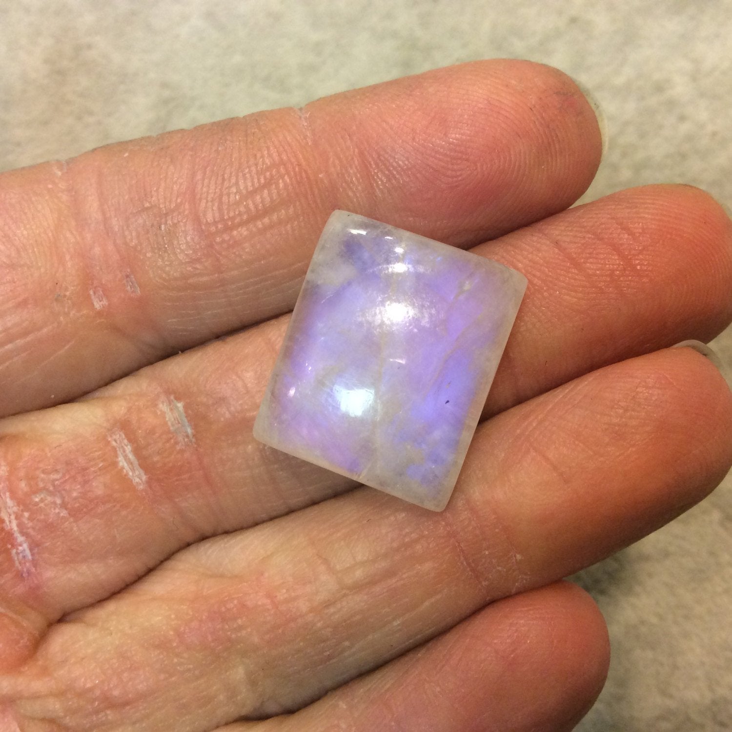 AAA Rectangle Shaped Rainbow Moonstone Flat Back Cabochon with Blue Flash - Measuring 17mm x 20mm, 7mm Dome Height - Natural Gemstone Cab