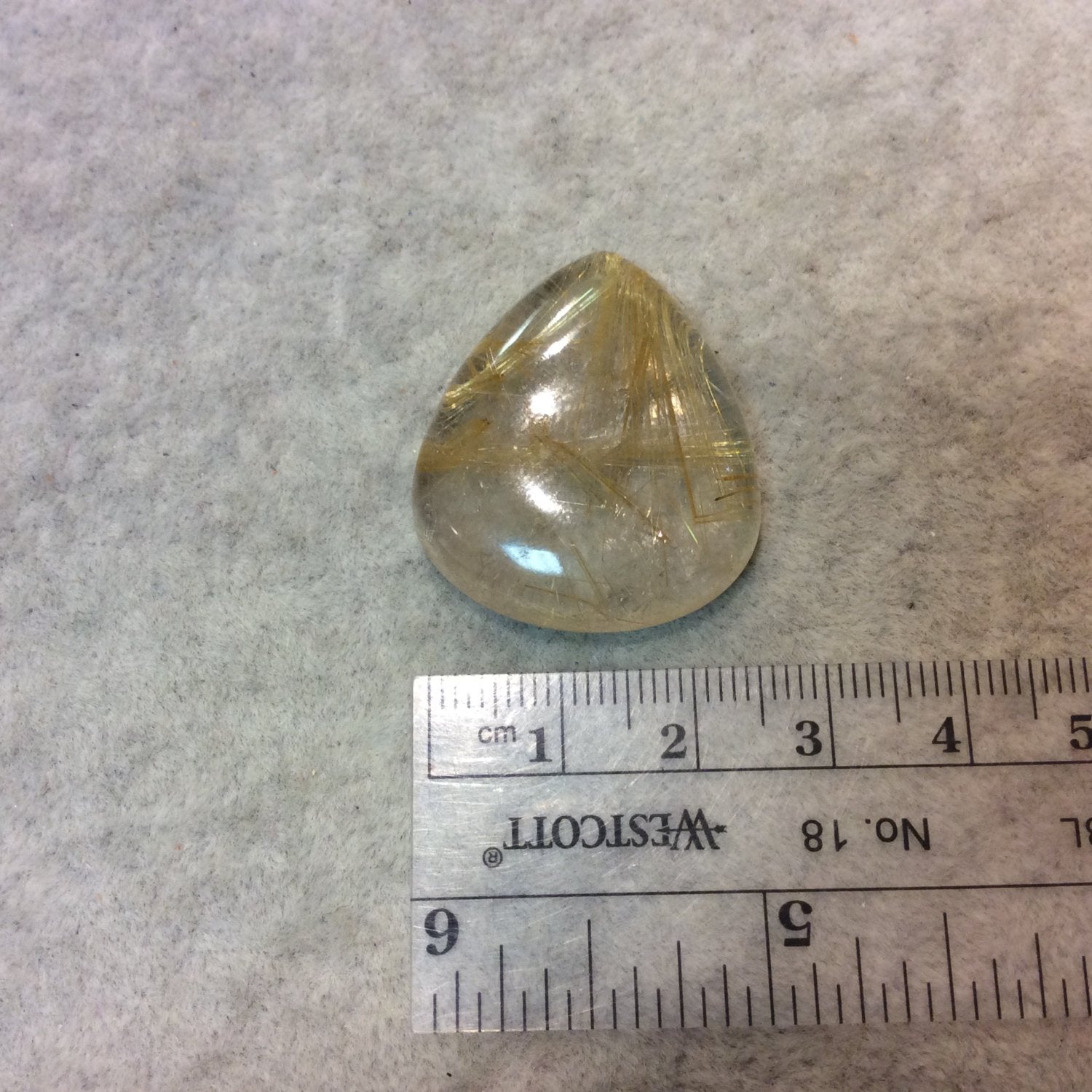 OOAK Natural Golden Rutilated Quartz Pear/Teardrop Shaped Flat Back Cabochon - Measuring 27mm x 31mm, 7mm Dome Height - Quality Gemstone Cab