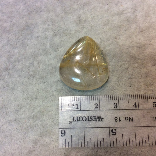 OOAK Natural Golden Rutilated Quartz Pear/Teardrop Shaped Flat Back Cabochon - Measuring 27mm x 31mm, 7mm Dome Height - Quality Gemstone Cab