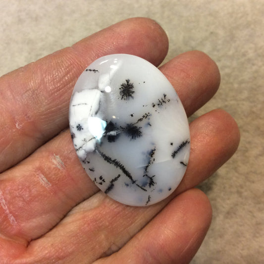 Dendritic Opal Oblong Oval Shaped Flat Back Cabochon - Measuring 30mm x 39mm, 5mm Dome Height - Natural High Quality Gemstone