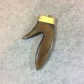 SALE - 2.75" Warm Brown Flat Fat/Thick Stubby Antler Shaped Natural Wooden Pendant with Gold Plated Cap/Bail - Measuring 42mm x 72mm