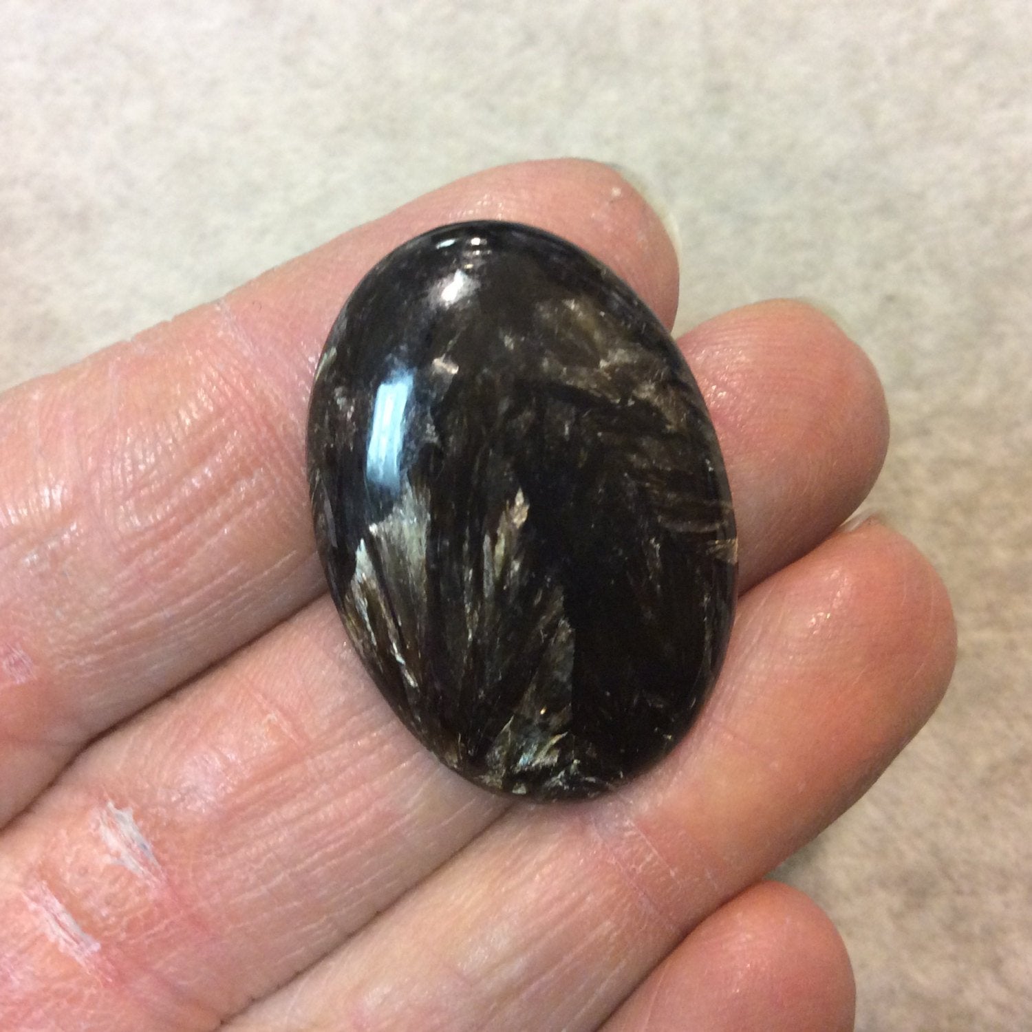 Golden Seraphinite Oblong Oval Shaped Flat Back Cabochon - Measuring 23mm x 32mm, 4mm Dome Height - Natural High Quality Gemstone