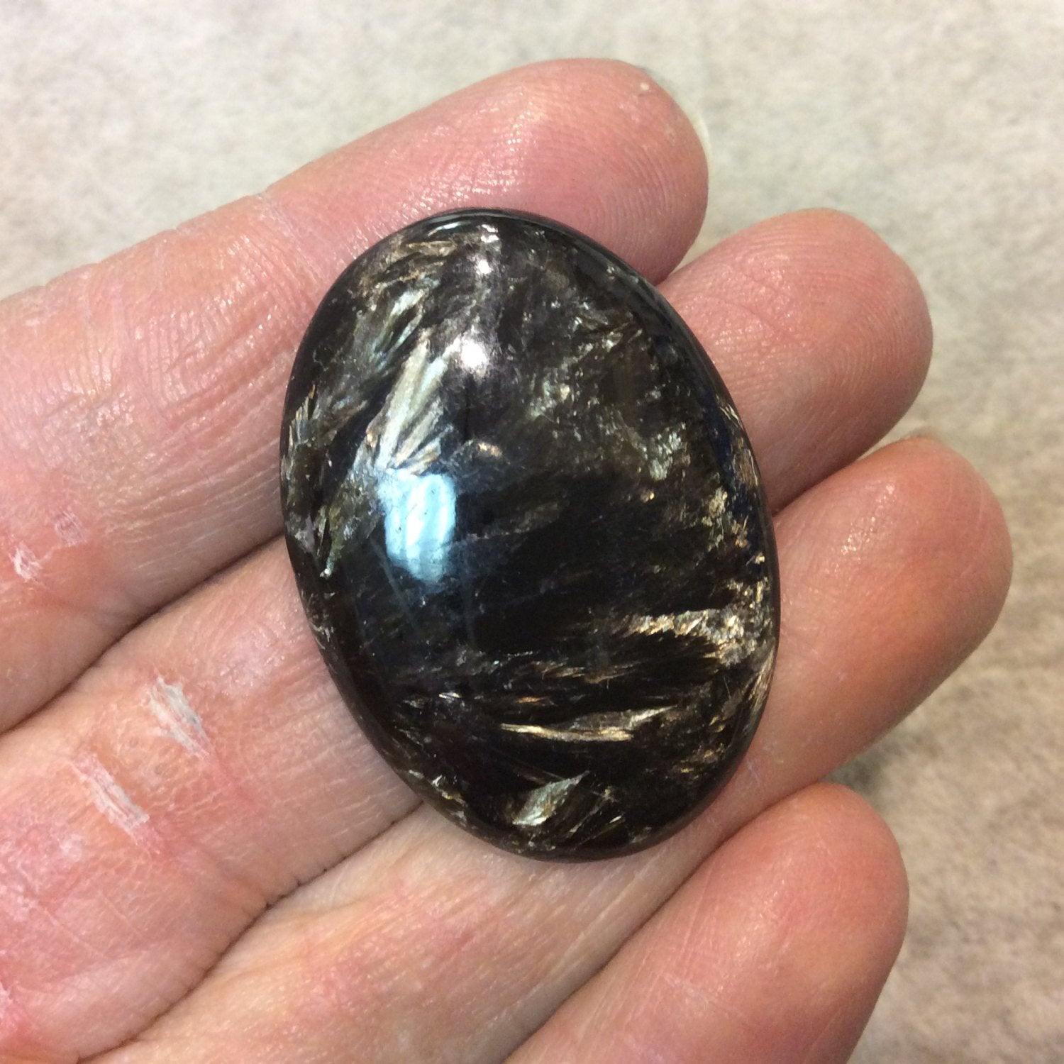 Golden Seraphinite Oblong Oval Shaped Flat Back Cabochon - Measuring 27mm x 37mm, 5mm Dome Height - Natural High Quality Gemstone