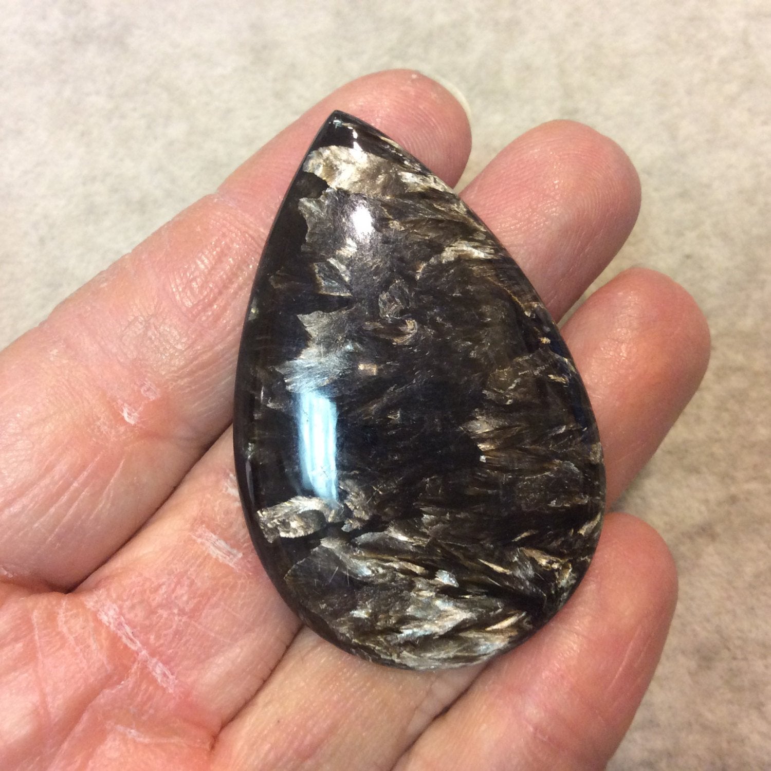 Golden Seraphinite Pear/Teardrop Shaped Flat Back Cabochon - Measuring 35mm x 54mm, 5mm Dome Height - Natural High Quality Gemstone