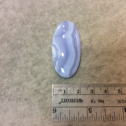 Blue Lace Agate Oblong Oval Shaped Flat Back Cabochon "2" - Measuring 23mm x 47mm, 6mm Dome Height - Natural High Quality Gemstone