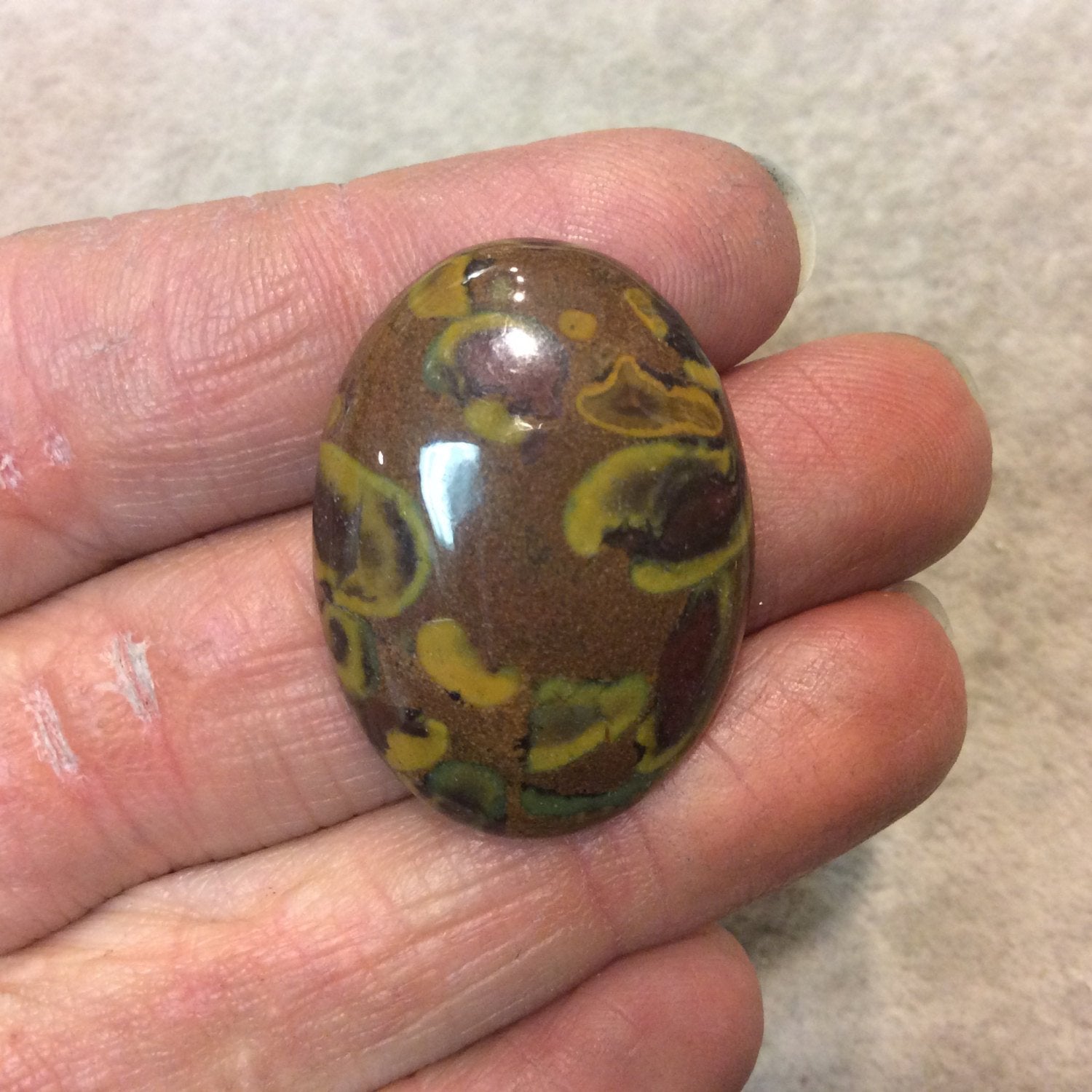 Azubalite/Dry Fruit Jasper Oblong Oval Shaped Flat Back Cabochon - Measuring 24mm x 33mm, 6mm Dome Height - Natural High Quality Gemstone